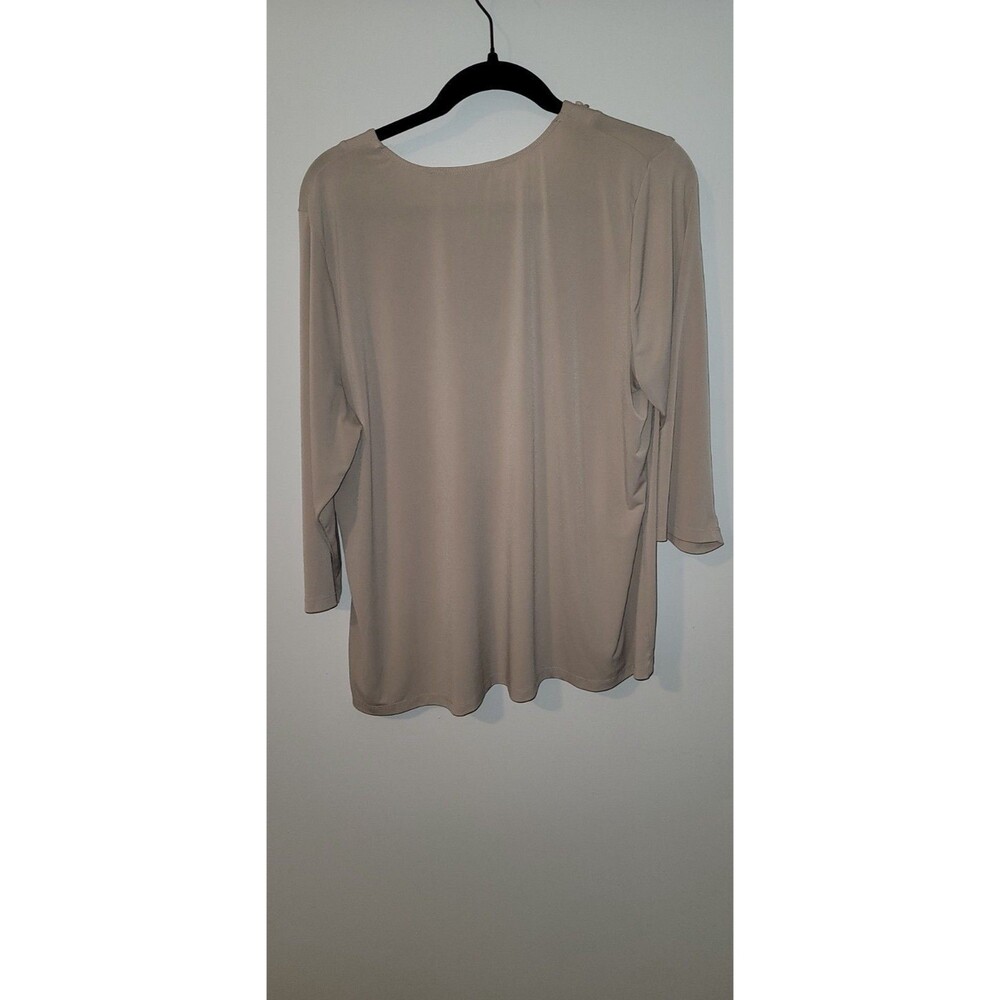 Susan Graver 1X Beige Embellished Scoop Neck 3/4 Sleeve Top Beaded Dressy Blouse - Picture 2 of 6